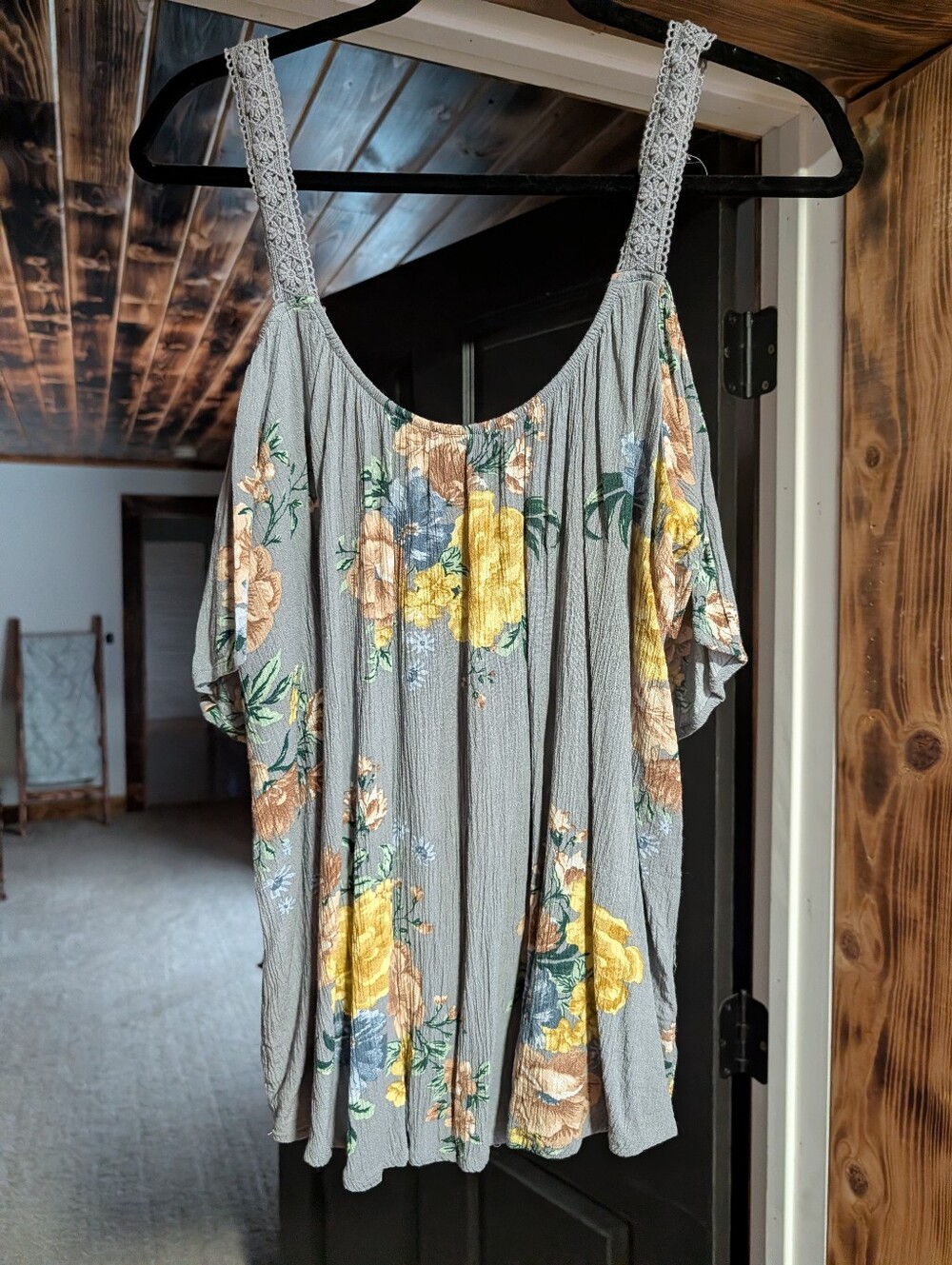 torrid Gray Cold-Shoulder Floral Camisole with Yellow Accents